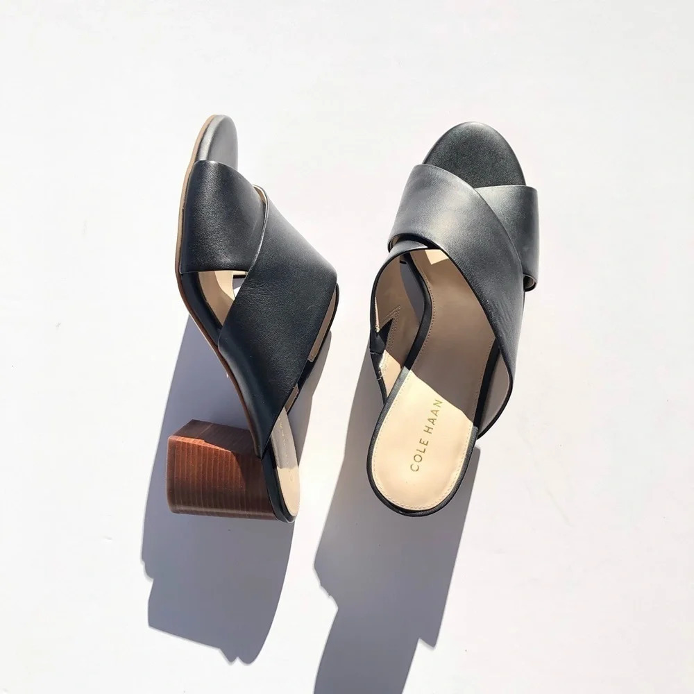 New Cole Haan Dakota Criss Cross Black Leather Sandals 8B - Picture 2 of 9